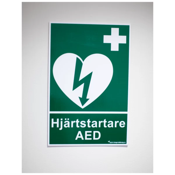 Skylt hjärtstartare stor