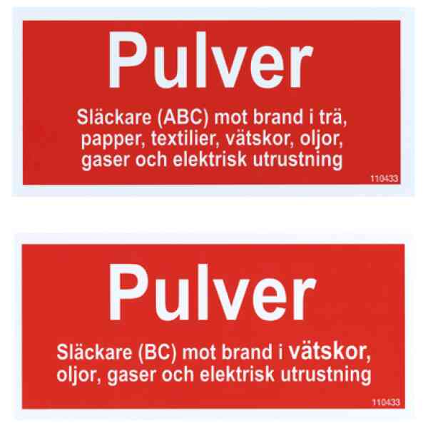 tilläggsskylt pulver abc / pulver bc