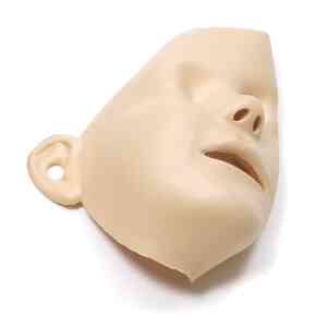 Plastmask, ansikte, beige, isolerad på vit bakgrund