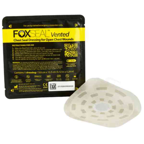 FOXSEAL Vented för öppna bröstskador, förpackning och plåster.