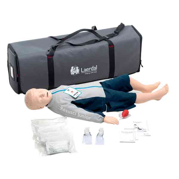 CPR-docka Resusci Junior med bärväska och tillbehör.