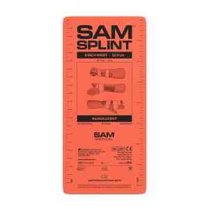 Förpackning för orange SAM Splint, handledsstöd.