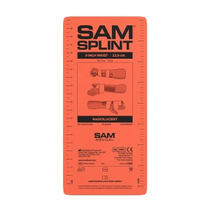 Förpackning för orange SAM Splint, handledsstöd.