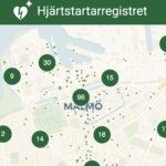 Karta över hjärtstartarplatser i Malmö.